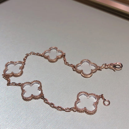 [Lunabriance]CLOVER 5 MOTIF ROCK CRYSTAL PINK GOLD BRACELET