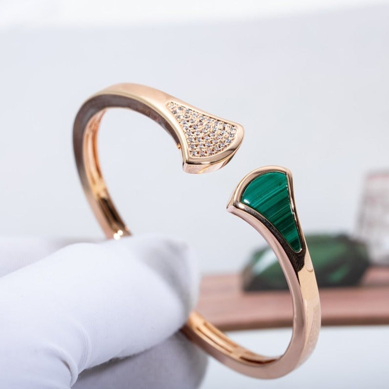 [Lunabriance]DREAM BRACELET OPEN MALACHITE PINK GOLD