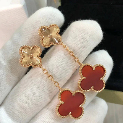 [Lunabriance]CLOVER 2 MOTIF  LASER CARNELIAN EARRINGS
