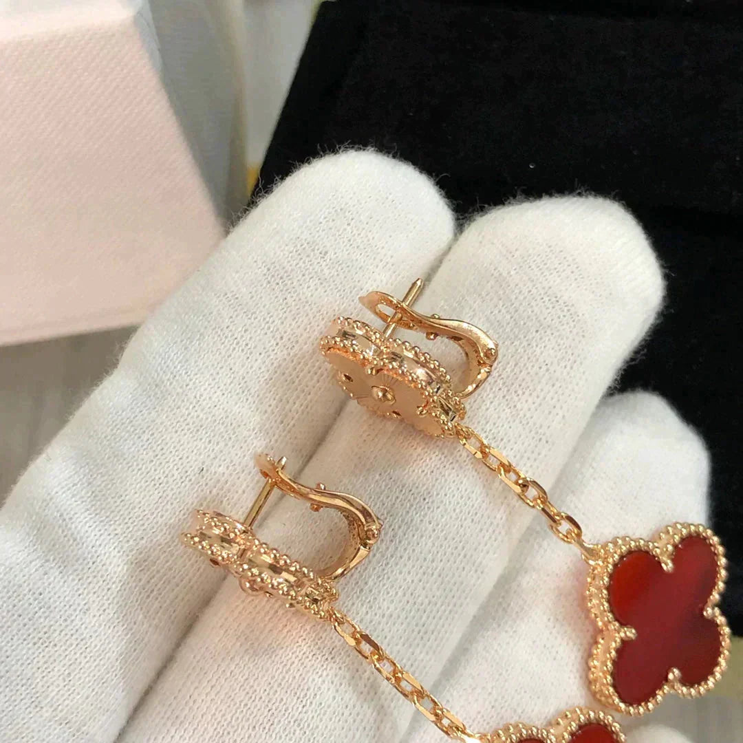 [Lunabriance]CLOVER 2 MOTIF  LASER CARNELIAN EARRINGS