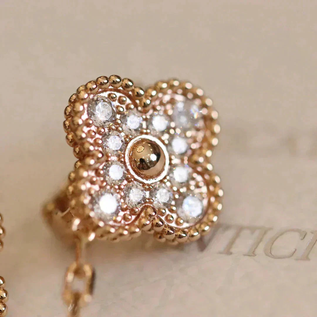 [Lunabriance]CLOVER MEDIUM 1 MOTIFS FUll DIAMOND EARRINGS