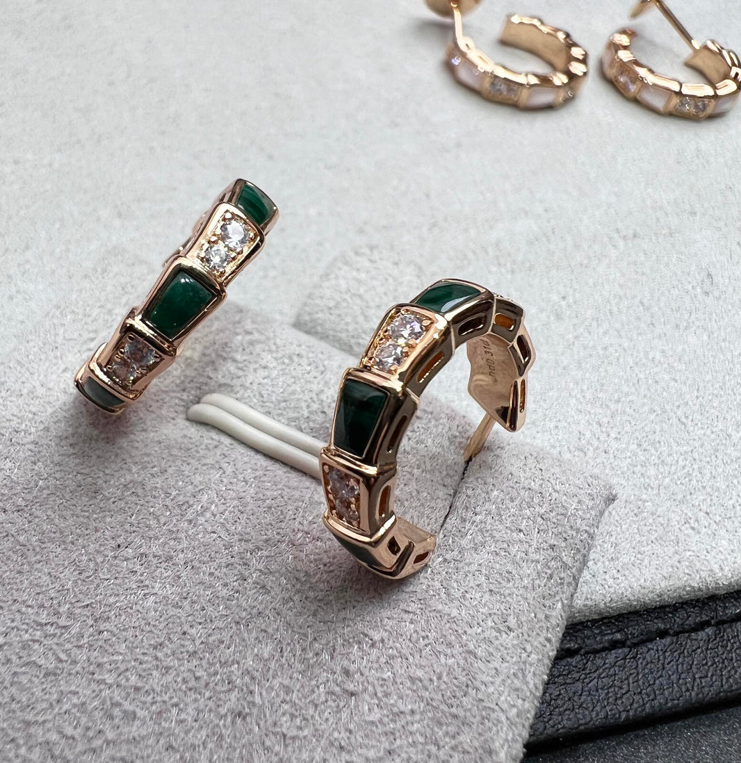 [Luna Brilliance]SERPENTI MALACHITE PINK GOLD EARRINGS