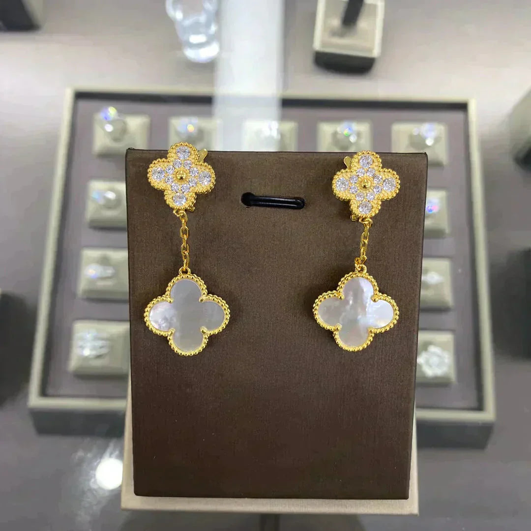 [Lunabriance]CLOVER  2 MOTIFS  DIAMOND  EARRINGS (MULTIPLE CHOICESç´