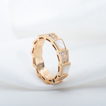 [Luna Brilliance]SERPENTI RING PINK GOLD MOP DIAMOND PAVED 4MM
