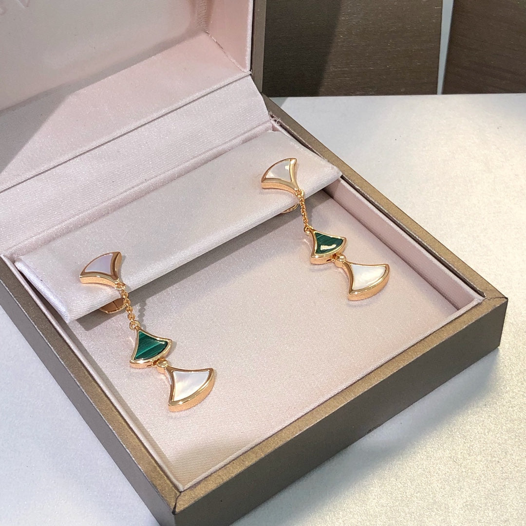 [Lunabriance]DREAM EARRINGS 3 MOTIFS MALACHITE MOP PINK GOLD