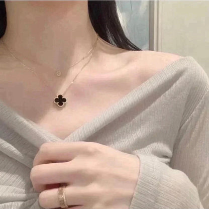 [Lunabriance]CLOVER 15MM BLACK ONYX SINGLE FLOWER NECKLACE