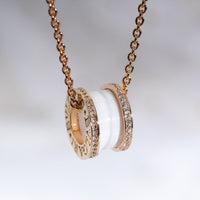[Luna Brilliance]ZERO 1 WHITE CERAMIC PINK GOLD DIAMOND NECKLACE