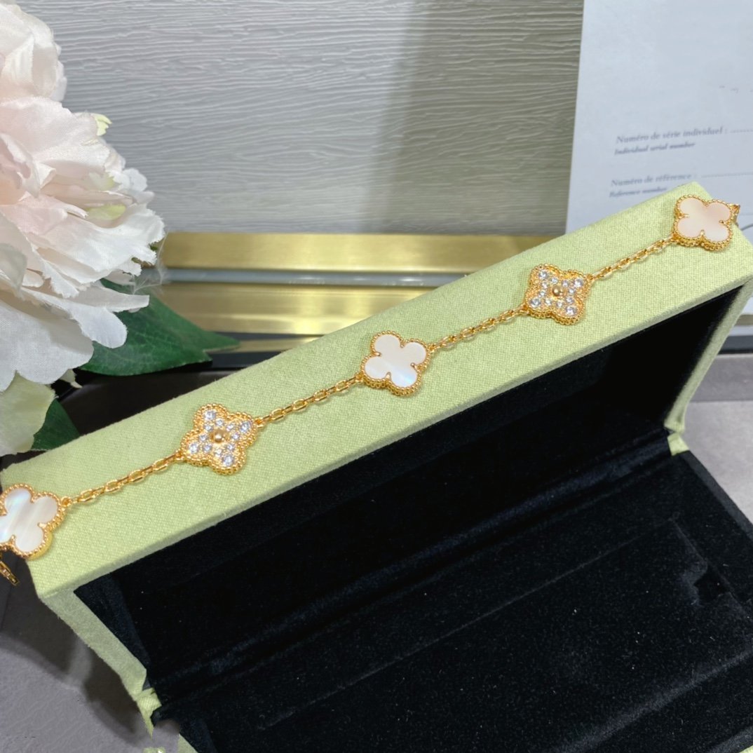 [Lunabriance]CLOVER 5 MOTIF DIAMOND PINK MOP PINK GOLD BRACELET
