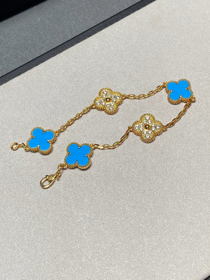[Luna Brilliance] CLOVER 5 MOTIF BLUE AGATE BRACELET COLLECTION