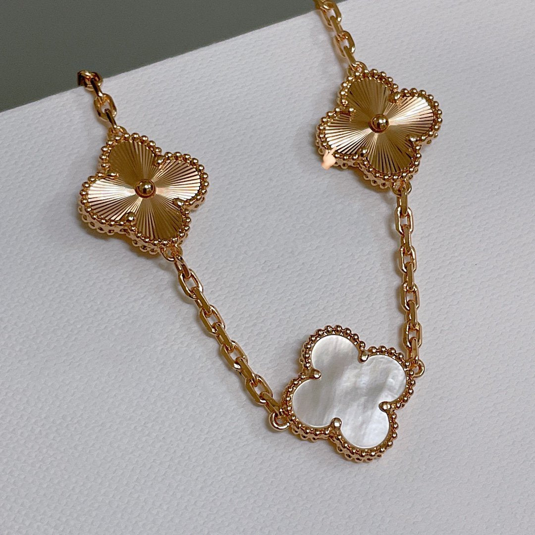 [Lunabriance]CLOVER BRACELET 5 MOTIF WHITE MOP PINK GOLD