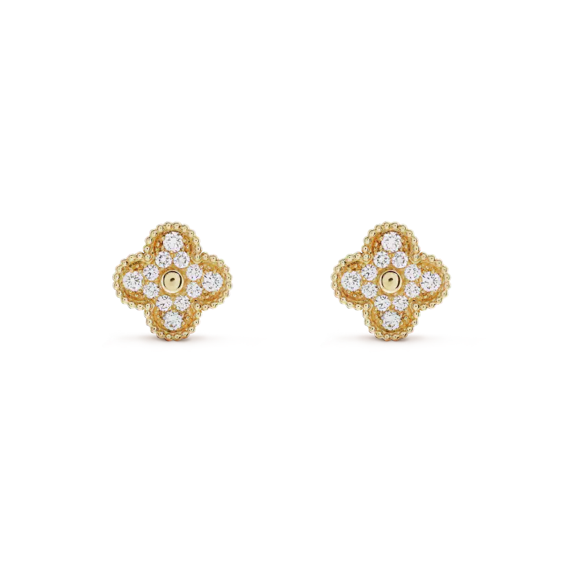[Lunabriance]CLOVER MEDIUM 1 MOTIFS FUll DIAMOND EARRINGS