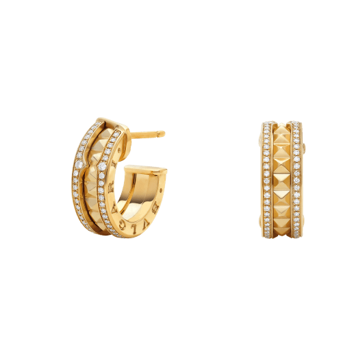 [Luna Brilliance]ZERO 1 ROCK GOLD EARRINGS WITH STUDDED SPIRAL AND PAVED DIAMONDS