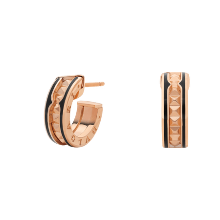 [Luna Brilliance]ZERO 1 ROCK PINK GOLD EARRINGS WITH STUDDED SPIRAL AND BLACK CERAMIC