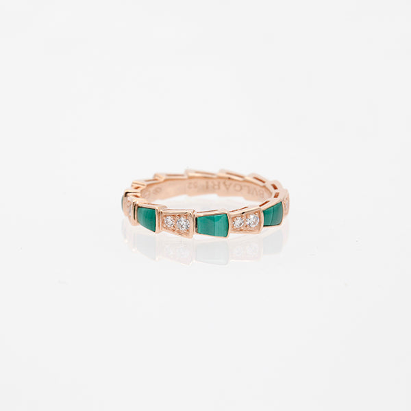 [Luna Brilliance]SERPENTI RING PINK GOLD MALACHITE DIAMOND 3MM