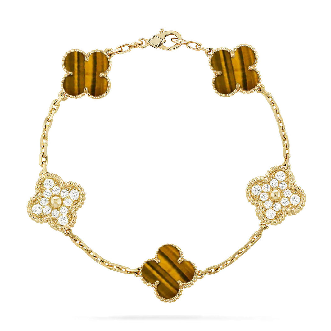 [Luna Brilliance]CLOVER 5 MOTIFS TIGER EYE BRACELET COLLECTION