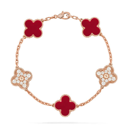 [Luna Brilliance] CLOVER 5 MOTIF RED CORNELIAN BRACELET COLLECTION