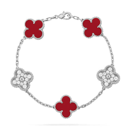 [Luna Brilliance] CLOVER 5 MOTIF RED CORNELIAN BRACELET COLLECTION