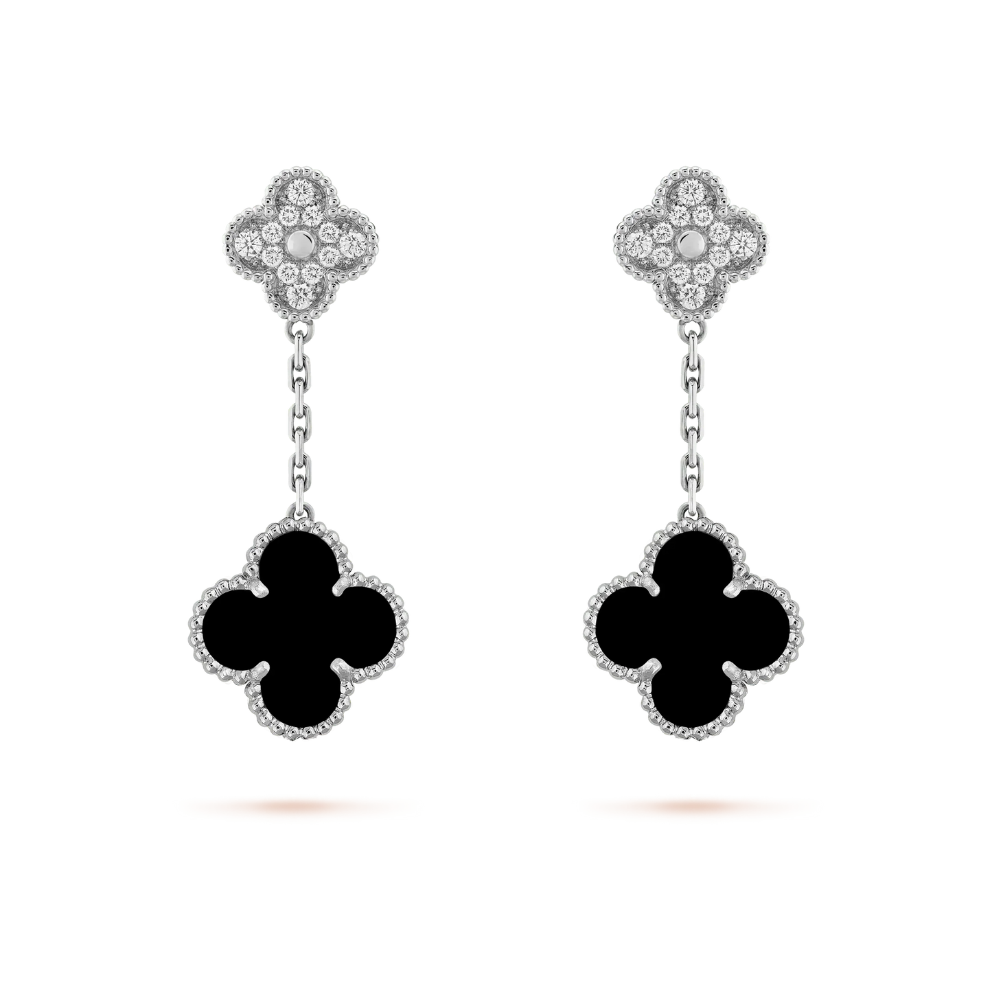 [Lunabriance]CLOVER 2 MOTIFS  DIAMOND ONYX EARRINGS SILVER
