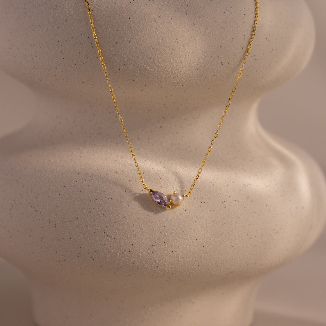 Marquise Birthstone & Pearl Necklace