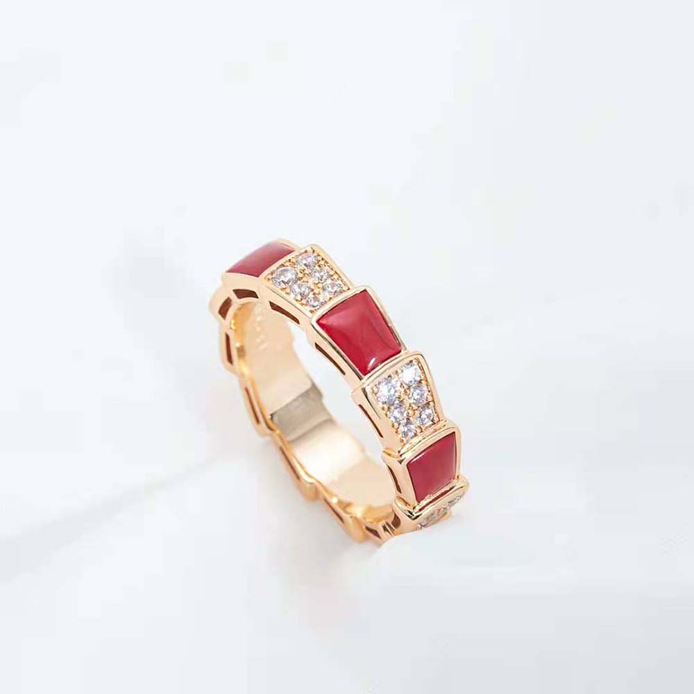 [Luna Brilliance]SERPENTI RING PINK GOLD CARNELIAN DIAMOND PAVED 4MM