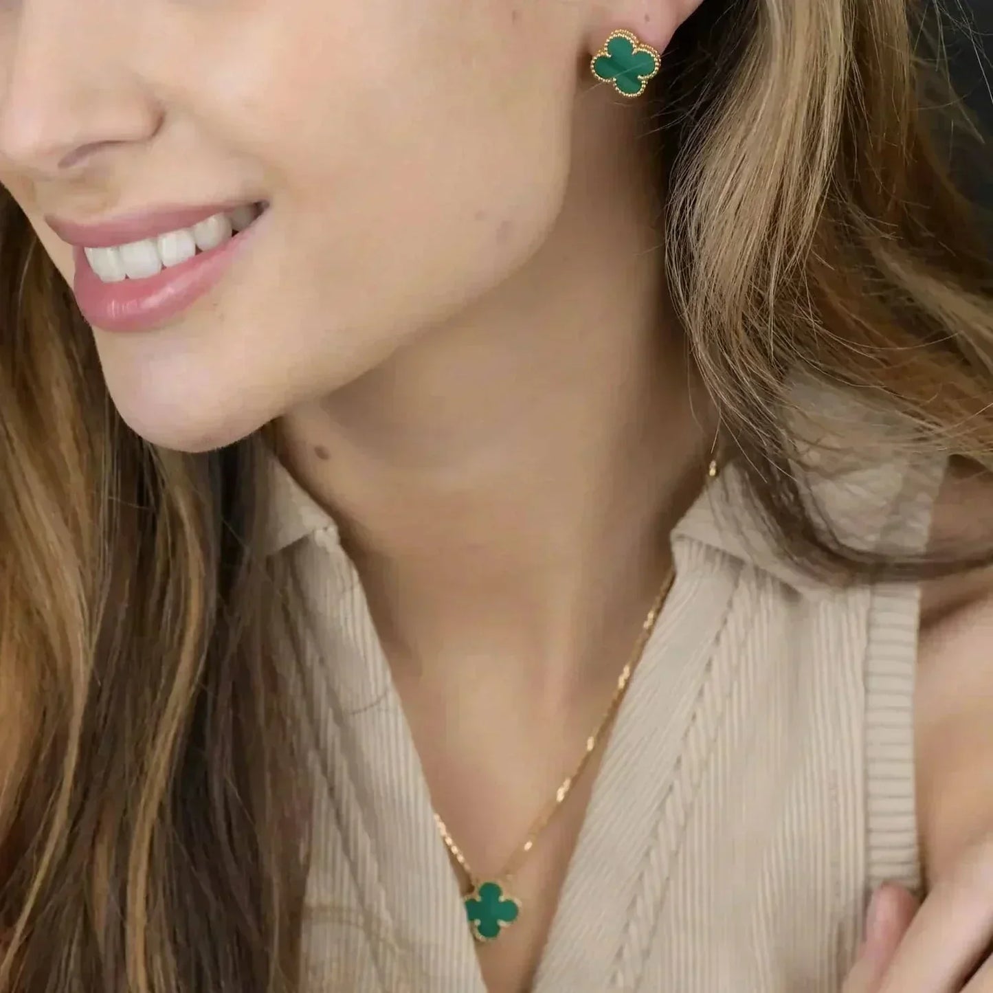[Lunabriance]CLOVER MINI 9.5MM MALACHITE  EARRINGS