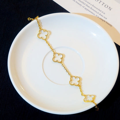 [Lunabriance]CLOVER 5 MOTIF ROCK CRYSTAL PINK GOLD BRACELET