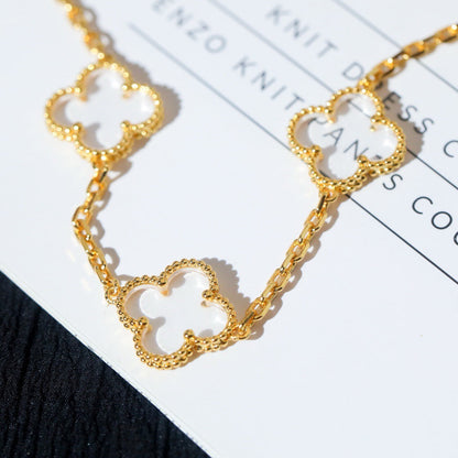 [Lunabriance]CLOVER 5 MOTIF ROCK CRYSTAL PINK GOLD BRACELET
