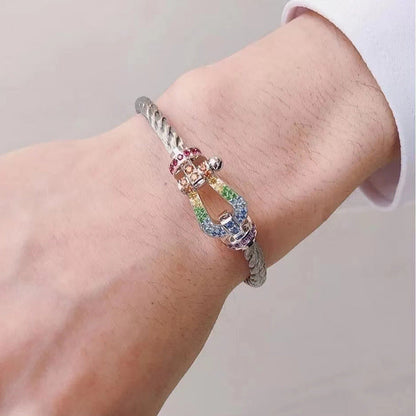 [Lunabriance]FORC LARGE HORSESHOE  COLORED DIAMOND BRACELET SILVER