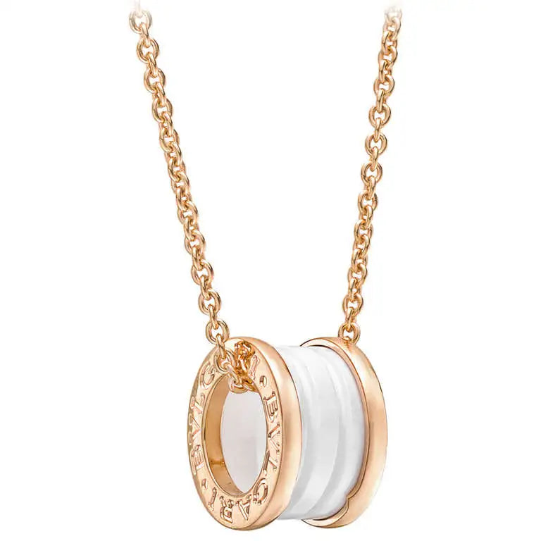 [Luna Brilliance]ZERO 1 WHITE CERAMIC PINK GOLD DIAMOND NECKLACE