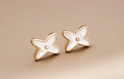 [Lunabriance]JEUX DE WHITE MOP ROSE GOLD DIAMOND EARRINGS