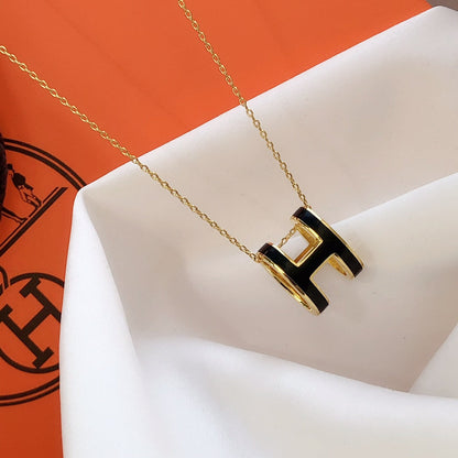 [Lunabriance]HM CLIC BLACK ENAMEL GOLD NECKLACE