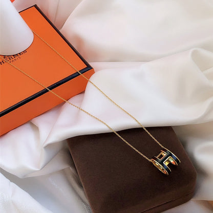 [Lunabriance]HM CLIC BLACK ENAMEL GOLD NECKLACE