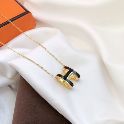 [Lunabriance]HM CLIC BLACK ENAMEL GOLD NECKLACE