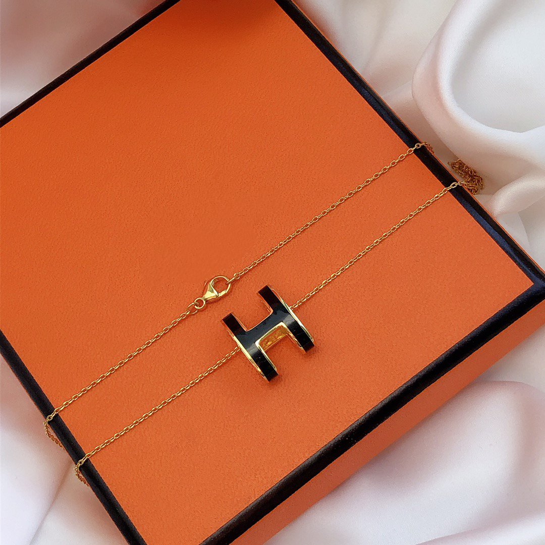 [Lunabriance]HM CLIC BLACK ENAMEL GOLD NECKLACE