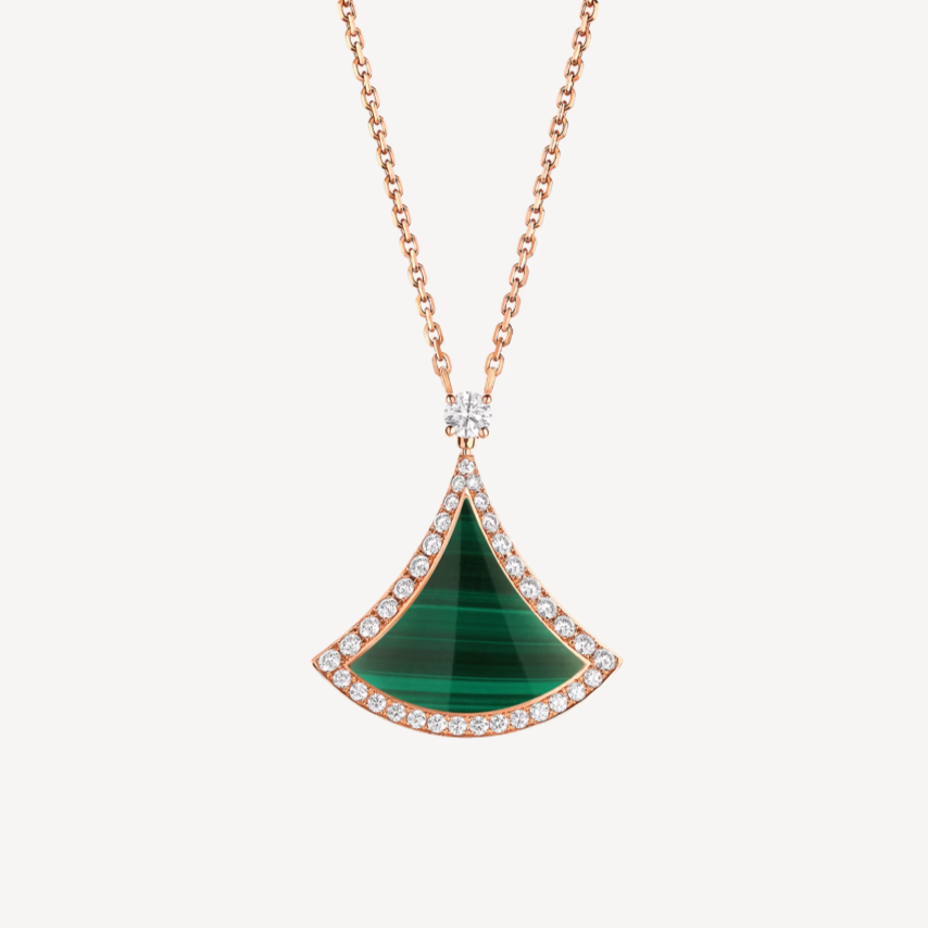[Luna Brilliance]DREAM MALACHITE DIAMOND PAVED PINK GOLD NECKLACE