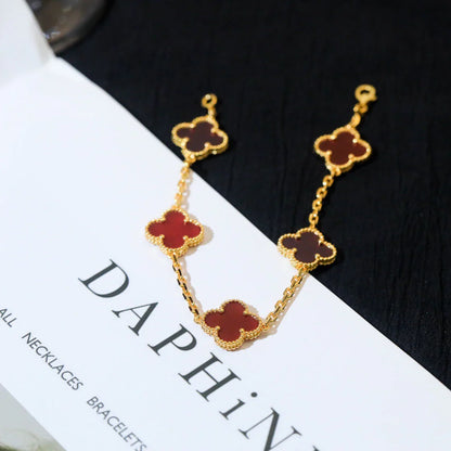 [Luna Brilliance] CLOVER 5 MOTIF RED CORNELIAN BRACELET COLLECTION