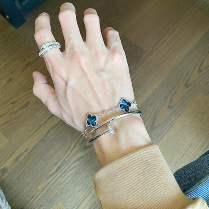 [Lunabriance]CLOVER 5 MOTIF PIETERSITE SILVER BRACELET