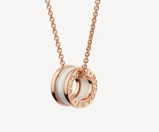 [Luna Brilliance]ZERO 1 WHITE CERAMIC PINK GOLD NECKLACE