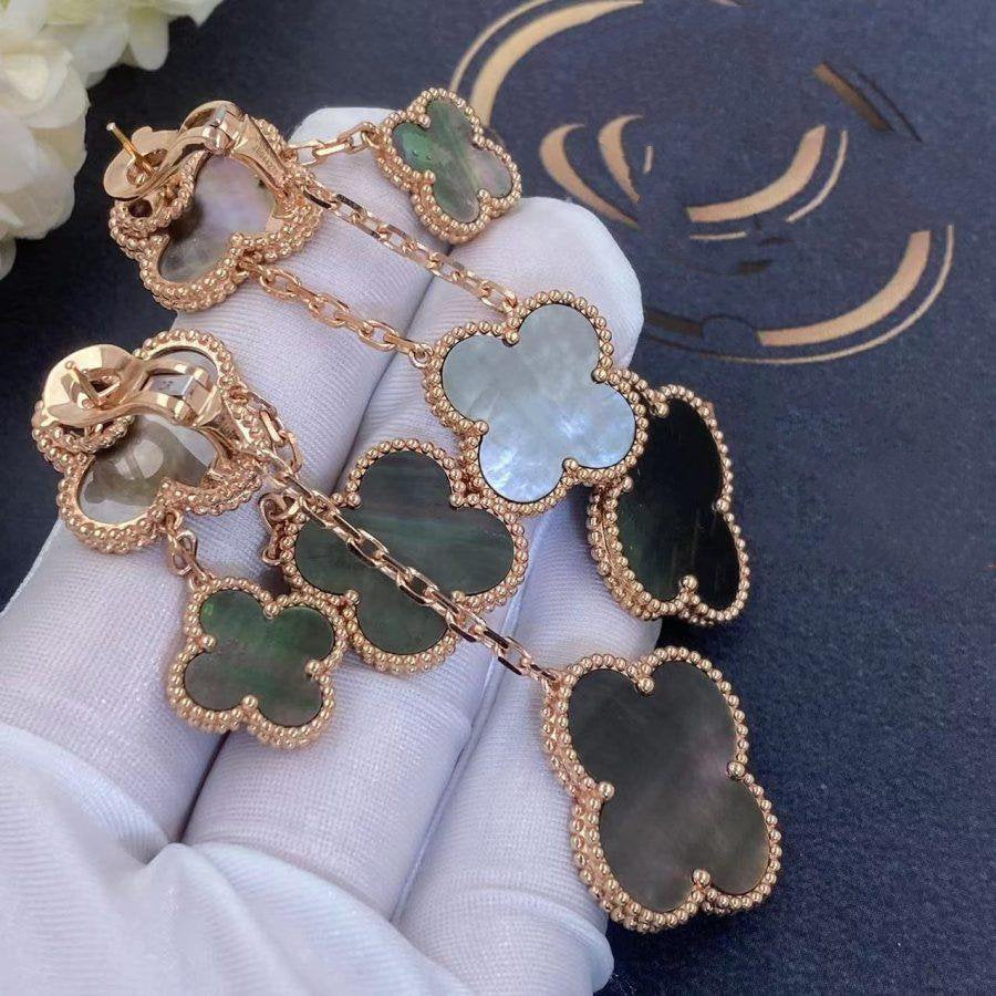 [Lunabriance]CLOVER EARRINGS DARK MOP 4 MOTIFS ROSE GOLD