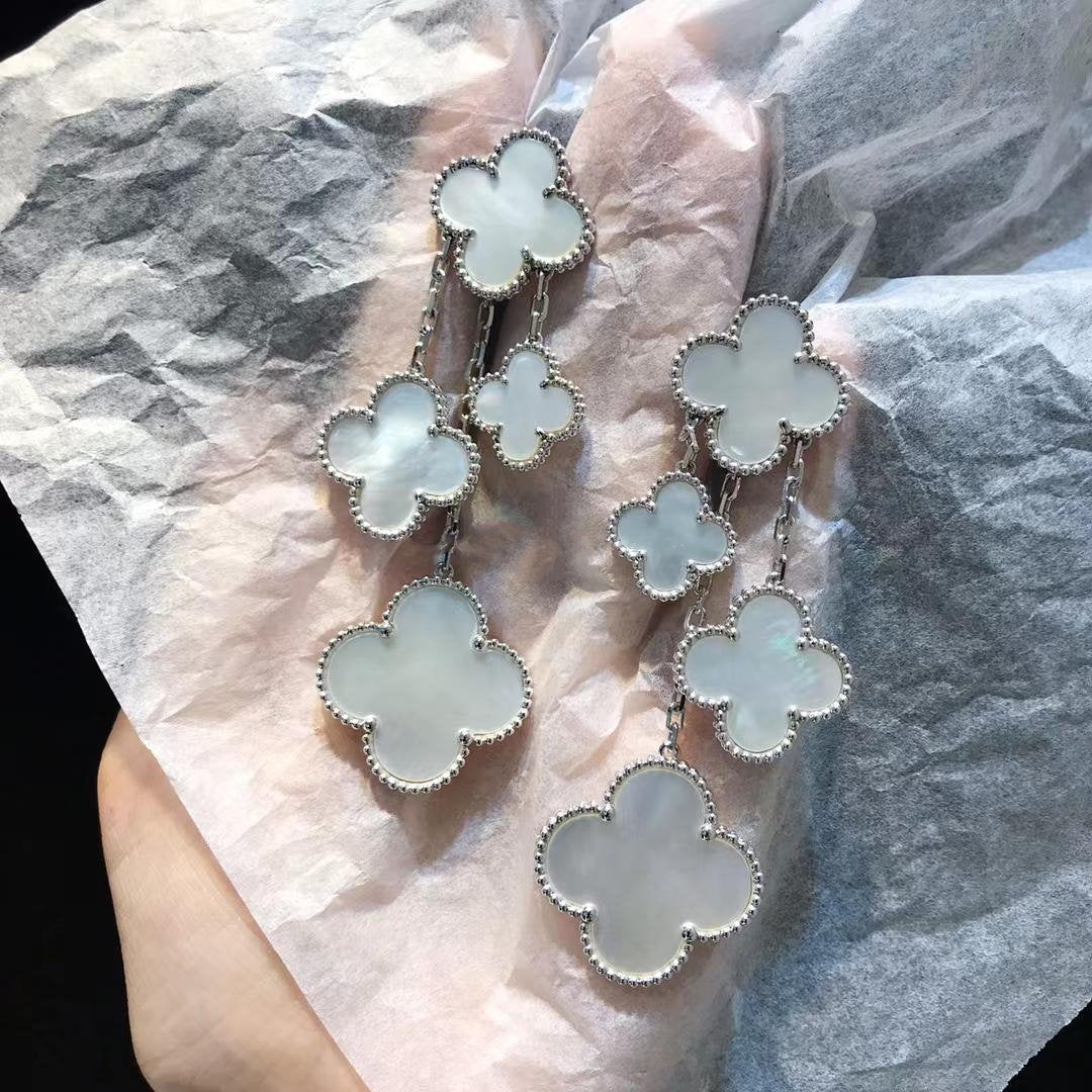 [Lunabriance]CLOVER EARRINGS WHITE MOP 4 MOTIFS SILVER