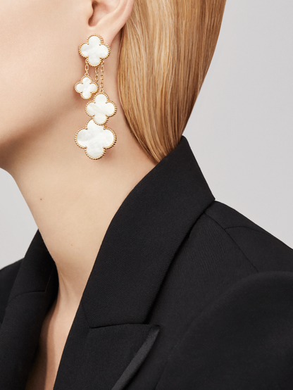[Lunabriance]CLOVER EARRINGS WHITE MOP 4 MOTIFS GOLD